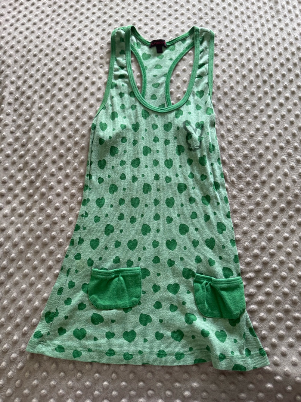 PLAYBOY Green Heart-Print Sleeveless Pajama Romper